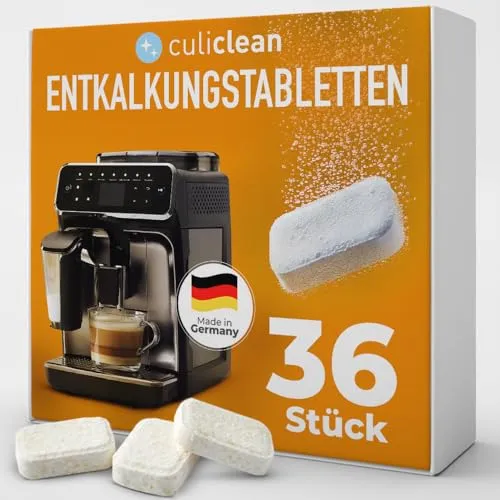 culiclean 36 Entkalkungstabletten Entkalkertabs Entkalker für Kaffeevollautomaten kompatibel mit Jura, Siemens, Nespresso, Tassimo, Miele, Bosch, Dolce Gusto, Sage Kaffeevollautomat