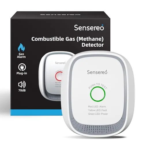 Sensereo Methangas-Melder zum Einstecken, 70 dB Alarm mit LED und Selbsttest, Hochsensibler Sensor für Erdgas, für den Einsatz im Haushalt und Gewerbe