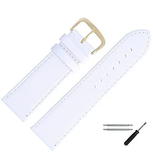 MARBURGER Uhrenarmband 28mm Leder Weiss Gold Glatt Mit Naht - Montage Set 7592820000220