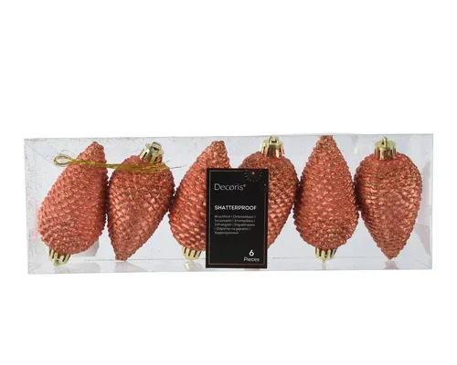 Kaemingk Christbaumschmuck, Christbaumschmuck Zapfen 8cm Kunststoff 6 Stück - Warmorange