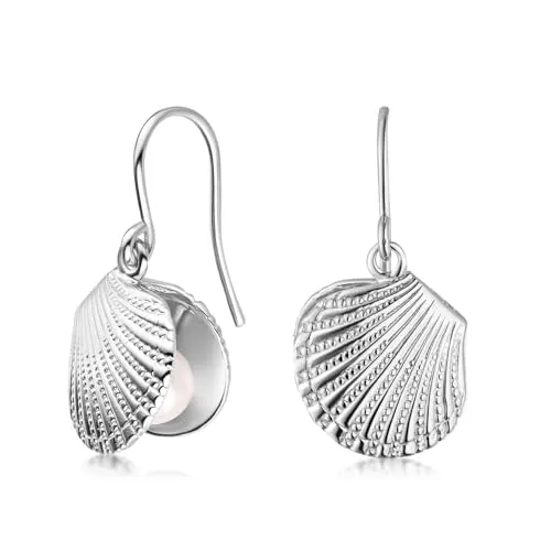 MATERIA Damen Ohrringe Perlen hängend - Elegante rhodinierte 925 Silber Ohrhänger - Ohrringe für Damen mit echten weißen Muschelkernperlen, gefertigt aus rhodiniertem 925 Sterling Silber. Perfekt für Geschenke, in schöner Schmuckschachtel geliefert.