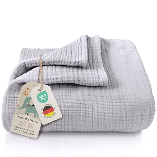 Premium Musselin Babydecke von Laynenburg - Kuscheldecke aus 100% Baumwolle, 4-lagig, ideal für Babys und Kleinkinder. Hält im Sommer kühl und sorgt für angenehme Wärme an kühleren Nächten – ein Must-Have für die Baby Erstausstattung!