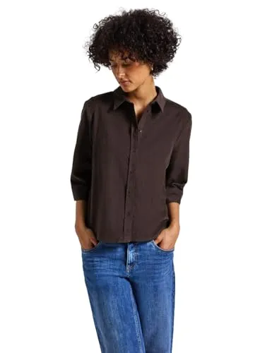 STREET ONE Langarmbluse LTD QR Corduroy Shirtcollar in Deep Roast Brown - Modische Bluse aus 100% Baumwolle, Größe 44, ideal für lässige Looks und vielseitige Kombinationsmöglichkeiten.