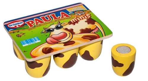 6x Paula Puddings Kaufmannsladen Klettverschluss Holz Miniatur Supermarkt 0992.7