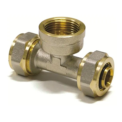 Pipetec Schraubfitting T Stück 20x2 mm 3/4 Zoll Innengewinde für Mehrschicht-Verbundrohr, DVGW, UBA-konform, bis max.100°C
