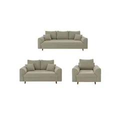 S-Style Möbel Polstergarnitur Leif 3+2+1 - Skandinavische Couchgarnitur aus hochwertigem Boucle-Stoff, inklusive 3-Sitzer, 2-Sitzer und Sessel. Mit bequemer Wellenfederung und stilvollen Holzfüßen für eleganten Komfort.