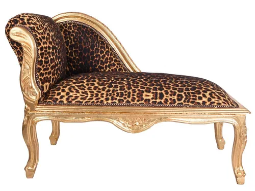 Canapé Recamiere Leopard gold Barock Sofa - Elegante Barock Chaiselongue mit tierfellmuster, ideal für stilvolle Akzente in jedem Raum. Hochwertige Verarbeitung aus Holz und Polyester.