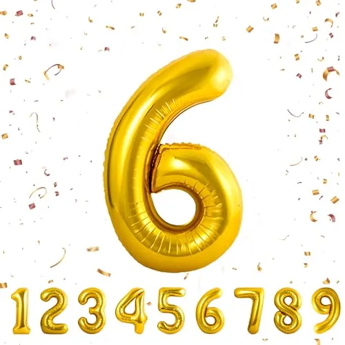Geburtstag zahlen luftballon 6 jahre | Gold Folienballon 6 XXL -Riesen Folienballon in 40