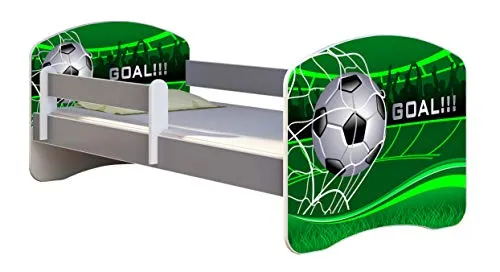 ACMA Kinderbett Jugendbett mit Einer Schublade und Matratze Grau mit Rausfallschutz Lattenrost II (14 Goal !!!, 140x70)