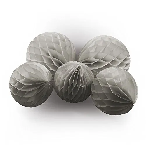 Frau WunderVoll® 5 WABENBÄLLE, Taupe, 3X Ø20, 2X Ø30 cm/Deko Hochzeit, Seidenpapier, Seiden Blumen, Papierblumen, Geburtstagsdeko, Tischdeko, Hochzeitsdeko, Gartenfest, Garten Party
