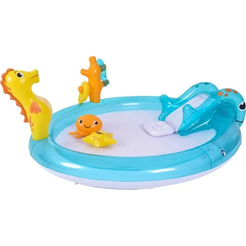 Planschbecken Kinderpool mit Rutsche und Wassersprüher 200x152x40cm - Planschbecken für Kinder, ideal für heiße Sommertage, mit integrierter Rutsche und Wassersprüher für zusätzlichen Spaß im Garten.