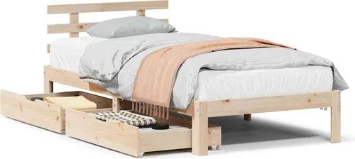 vidaXL Massivholzbett mit Schubladen 90x200 cm Kiefer - Stabiles Kiefernholz-Bett mit zwei praktischen Schubladen für zusätzlichen Stauraum, ideal für ein gemütliches Schlafzimmer und erholsamen Schlaf.