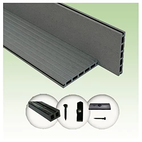 WPC Terrassendiele WoodoFes Komplettset – 5 m² inklusive Unterkonstruktion & Clips – grau - Vollständiges WPC Terrassendielen Komplettset für einfache Montage. Beidseitig begehbar, wetterfest und pflegeleicht. Ideal für Terrasse oder Balkon – alles, was Sie benötigen, ist enthalten!