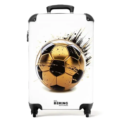 NoBoringSuitcases.com Kinderkoffer - Goldener Fußball - Kindergepäck: Leichter Hartschalenkoffer (55x40x20 cm) mit einzigartigem Fußball-Design, langlebig und sicher dank integriertem Zahlenschloss.
