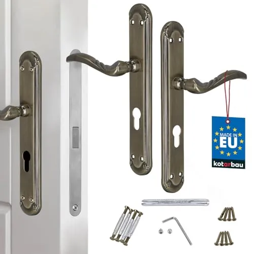 KOTARBAU® Türgriff Türschloss 72 mm PZ Türbeschlag ZnAl Langschild Türgriffe Türdrückergarnitur Innentüren lange Rosette Drückergarnitur Türbeschlag Türdrücker Türklinke dekoriert patiniert