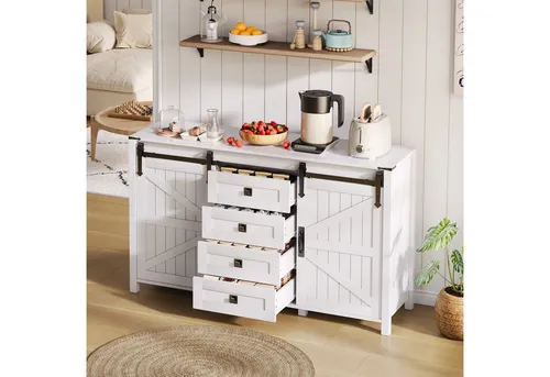 Odikalo Sideboard Anrichte Kücheninsel Kommode Schließfach Schiebetüren Schubladen Weiß