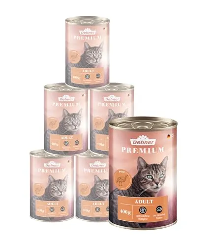 Dehner Premium Katzenfutter, Nassfutter getreidefrei, für ausgewachsene Katzen, Pute, 6 x 400 g Dose (2.4 kg)