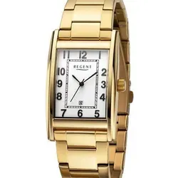 Regent Herren Uhr URF1524 - Elegante Analog Armbanduhr mit Metallarmband - Armbanduhren: Stilvolle Regent Herren Quarzuhr mit goldfarbenem Metallarmband und elegantem weißen Zifferblatt. Ideal für Casual-Looks und bis 5 bar wasserdicht.