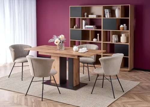 Design Esstisch HA-444 Eiche Wotan - Schwarz matt, ausziehbar - Tisch & Stehtisch, ausziehbar von 130 bis 175 cm, ideal für gesellige Esszimmermomente mit eleganter Eiche Wotan und schwarzem Matt-Finish.
