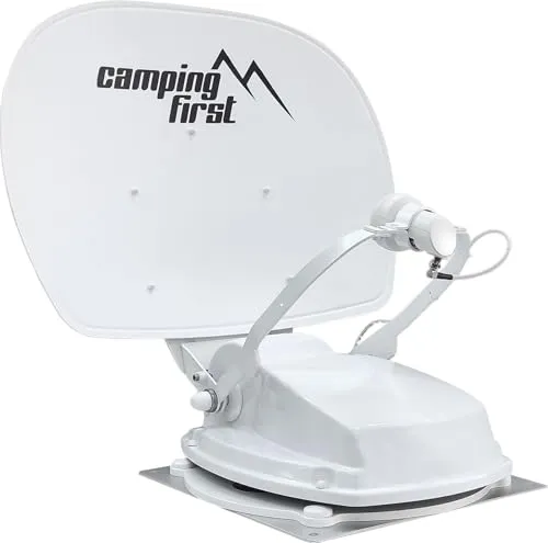 Camping First Satmex 55 Plus – Vollautomatische Sat-Antenne – Weiß | Montage auf dem Wohnmobil, nur 16 cm Höhe, Bluetooth, große Empfangsreichweite