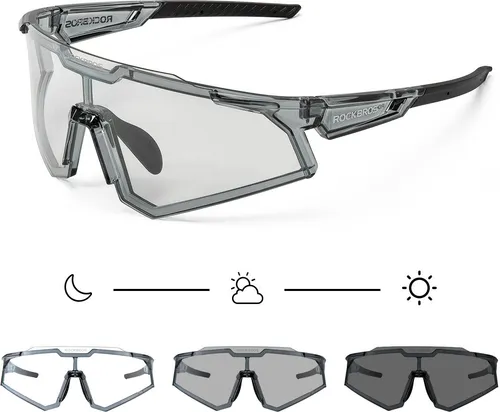 ROCKBROS Fahrradbrille Photochrome UV400 Outdoor Radsport für Damen und Herren Grau