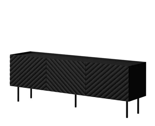MIRJAN24 TV-Lowboard Lucca 165 3D - Eleganter RTV Schrank - TV-Lowboard für Wohnzimmer mit drei Drehtüren, in edlem Schwarz. Ideal für einen modernen Look und praktischen Stauraum. Maße: 166x59x40 cm.