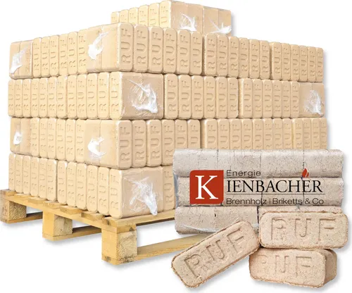 RUF Briketts Hartholzbriketts aus Buche und/oder Eiche | 50 x 10 kg Holzbrikett auf Palette | Energie Kienbacher® 500 kg