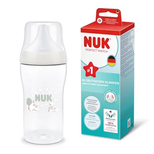NUK Perfect Match Babyflasche | 3+ Monate | 260 ml | Anti-Kolik-Babyflasche | PP | Temperature Control Anzeige | Schaf | 1 Stück