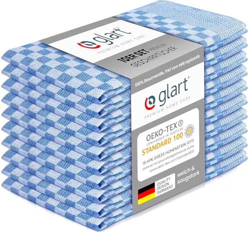 Glart 48SB 10er Set Küchentücher 50x70 cm aus 100% Baumwolle in blau, OEKO-TEX Standard 100 zertifiziert, fusselfrei, waschbar, vorgewaschen für die Küche und Abwasch
