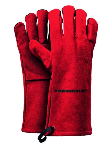 FEUERMEISTER Grillhandschuh Leder rot Gr. 10 - Hochwertiger Schutz für Grillmeister - Grillzubehör aus spezialverarbeitetem Leder, hitzebeständig und mit anatomisch gestaltetem Daumen für optimalen Komfort beim Grillen.