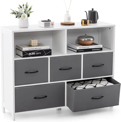 GOPLUS Kommode mit 5 Stoffschubladen – Moderner Beistellschrank
