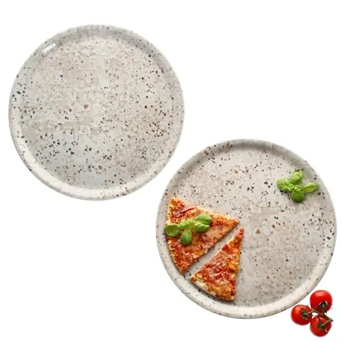 MamboCat Pizzateller 2x Pizzateller Stone Drops Ø33cm - Pizzateller aus hochwertigem Porzellan, ideal für 2 Personen und mit stilvoller 3D Steinoptik für ein besonderes Esserlebnis.