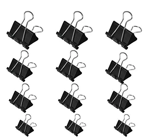 TIMESETL 100Stück Foldback Klammern, 15 mm/ 19mm/ 25mm/ 32mm Foldbackklammer, Klein Mini Papierklammern Büroklammern Metall Binder Clips Vielzweckklammern für Notizen Briefpapier