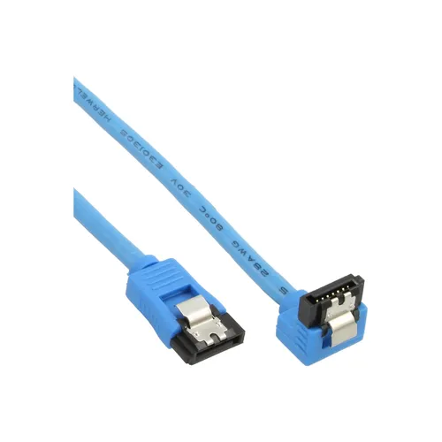 InLine® SATA 6Gb/s Anschlusskabel rund abgewinkelt blau mit Lasche 15cm