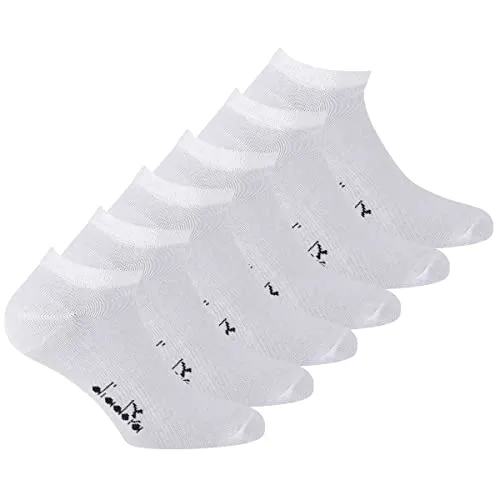 Diadora Unisex Sneaker Socken, 6er Pack - Sportsocken, Mercerisierte Baumwolle, Logo, einfarbig Weiß 43-46