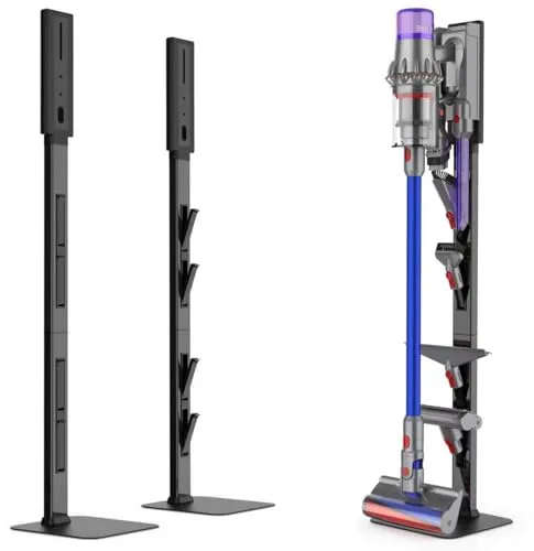 AIKOLZON Staubsaugerhalterung für Dyson mit faltbaren Aufbewahrungshaken und stabilem Kohlenstoffstahlsockel, Installation ohne Bohren, platzsparender Organizer für alle Staubsauger und