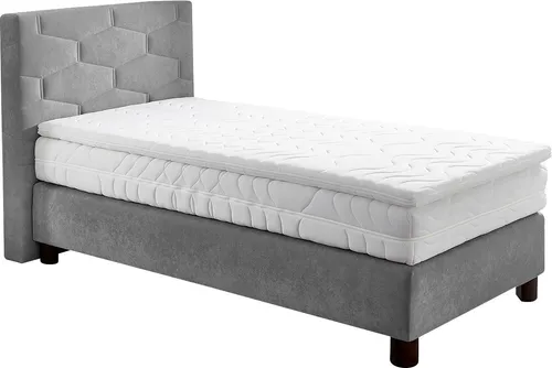 WESTFALIA SCHLAFKOMFORT Boxspringbett grau, B:115cm L:210cm - Komplettbett mit 7-Zonen-Kaltschaummatratze und Kaltschaum-Topper für optimalen Schlafkomfort, Made in Germany.