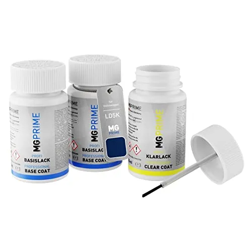 MG PRIME Autolack Lackstift Set für Volkswagen VW LD5K / D5K / L9 Lapiz Blue Metallic Grundlack Basislack Klarlack je 50ml