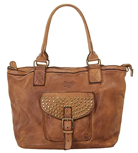 Shopper SAMANTHA LOOK Damen Tasche aus echtem Leder - Elegante Handtasche im Vintage Style aus 100% echtem italienischen Leder. Mit geräumigem Hauptfach, zusätzlichen Fächern und praktischem Schultergurt ist sie ideal für jeden Anlass.