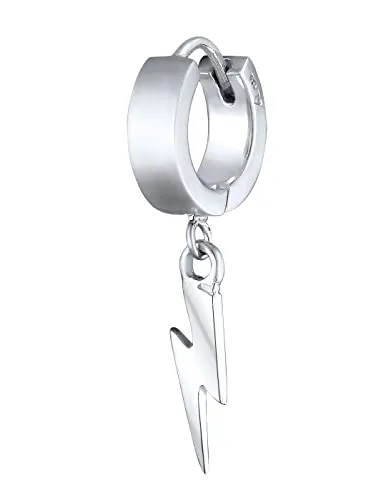 Kuzzoi Herren-Ohrring Blitz Single Scharnier Creole - Ohrringe für Herren, handgefertigte 925 Sterling Silber Creole mit einzigartigem Blitz Anhänger, ideal als modisches Geschenk für jeden Anlass.