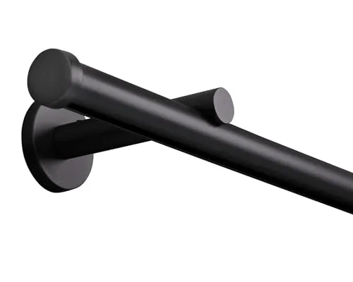 Deco-Raum Gardinenstange auf Maß Innenlauf Modern rund 20mm Wandbefestigung Wandträger mitte Lauf 9cm Vorhangstange Flächenvorhang Schiene Innenlaufstange für Vorhänge Schwarz-matt 200cm
