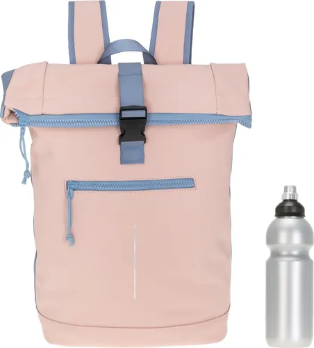 Rucksack Kurierrucksack New Rebels Tim XL A4 Laptopfach Roll-Top Daypack 511289 13 Pastell Rosa + bagboom® Flasche