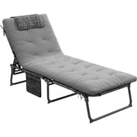 Outsunny Feldbett - Klappbares Campingbett 189L x 68B cm - grau - Gartenliegen: Genießen Sie entspannte Tage im Freien mit diesem klappbaren Campingbett von Outsunny, das eine verstellbare Rückenlehne und schnelltrocknende Meshbespannung bietet.