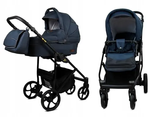 BabyLux® Bambimo Kinderwagen Set 2 in 1 - Air - Antracyt - incl. Babywanne, Buggy Sportsitz - Kinderwagenset - Kombikinderwagen mit Wickeltasche, Regenschutz, Moskitonetz, Cupholder usw.
