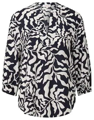 s.Oliver Damen Bluse 2142573, Blau/Weiß, Größe 36 - Elegante Bluse mit Tunika-Ausschnitt und 3/4-Ärmeln, ideal für einen lässigen Look im Alltag oder im Büro.