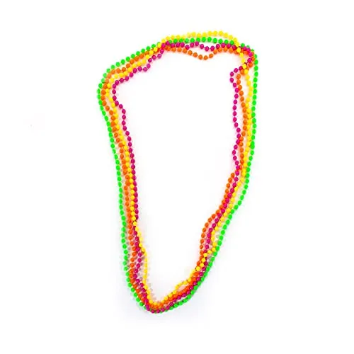 Oblique Unique® Bunte Perlenkette Neonfarben 4er Set - Fasching Karneval Party 80er Jahre Hippie Kette Perlenketten