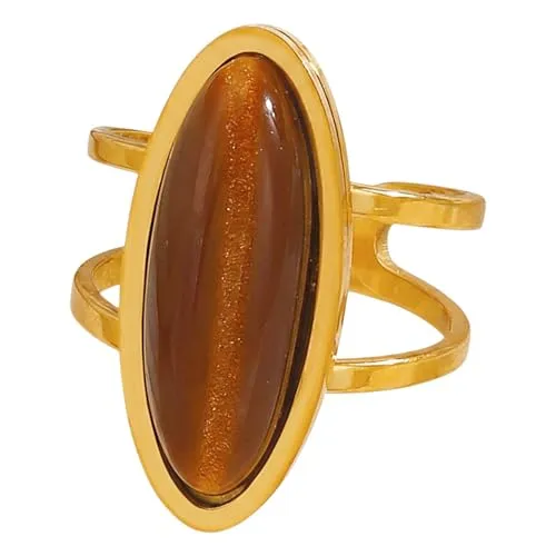 Sanixa Karma NH11419353 Damenring Gold Stein Braun Ring Edelstahl vergoldet verstellbar modern Damenschmuck Damen Geschenk Frauen Fingerring wasserfest hypoallergen (Braun)