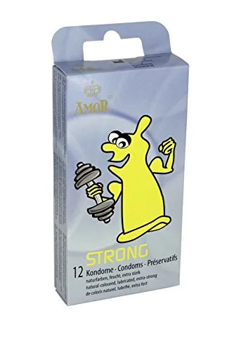 AMOR Kondome Strong 12er Pack I 53 mm Breite I Premium Kondome extra feucht I Kondome extra dick I starke 0,08mm Wanddicke & Naturfarben I Kondome für Männer I Condoms for Men