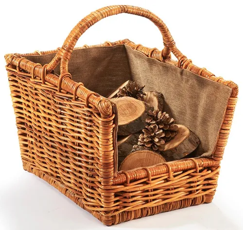 Kobolo Kaminholzkorb Rattan Lacak mit Leinenstoff von Kobolo