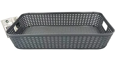 AUFBEWAHRUNGSKORB 35x25x6,5cm Kunststoff Rattan-Optik Körbchen Ablagekorb Kiste Korb 3-Varianten 03 (Grau)